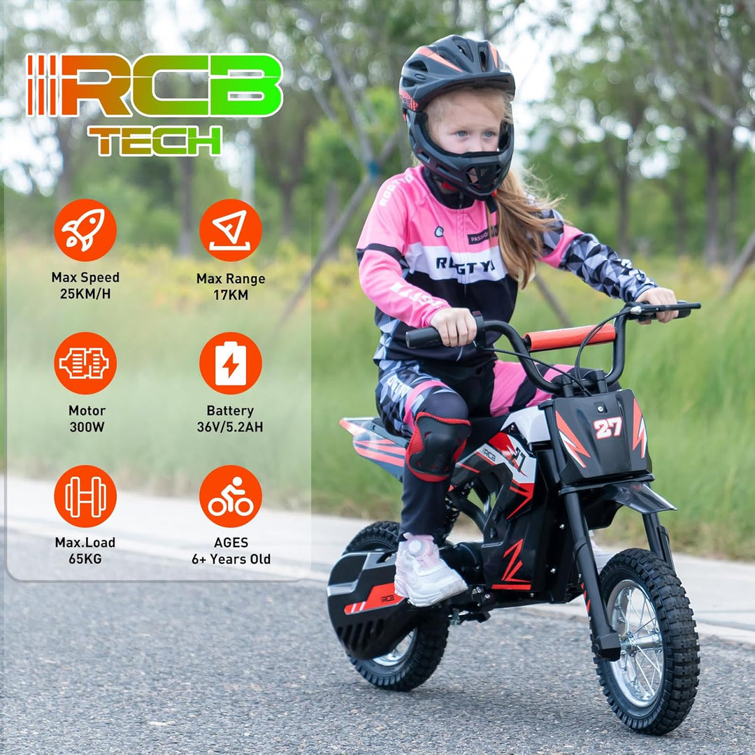RCB TECH R9X Elektro Motorrad Kinder, Elektromotorrad mit 3 Geschwindigkeitsmodus, Max 25km/h, 36V/5