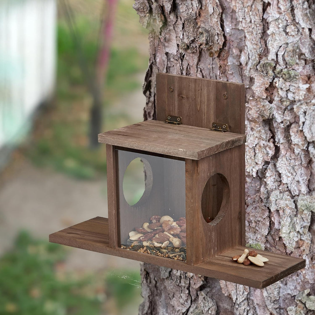 Relaxdays Eichhörnchen Futterhaus, Holz, 2 Eingänge &amp; Sitzplattformen, zum Aufhängen, Eichhörnchenfu