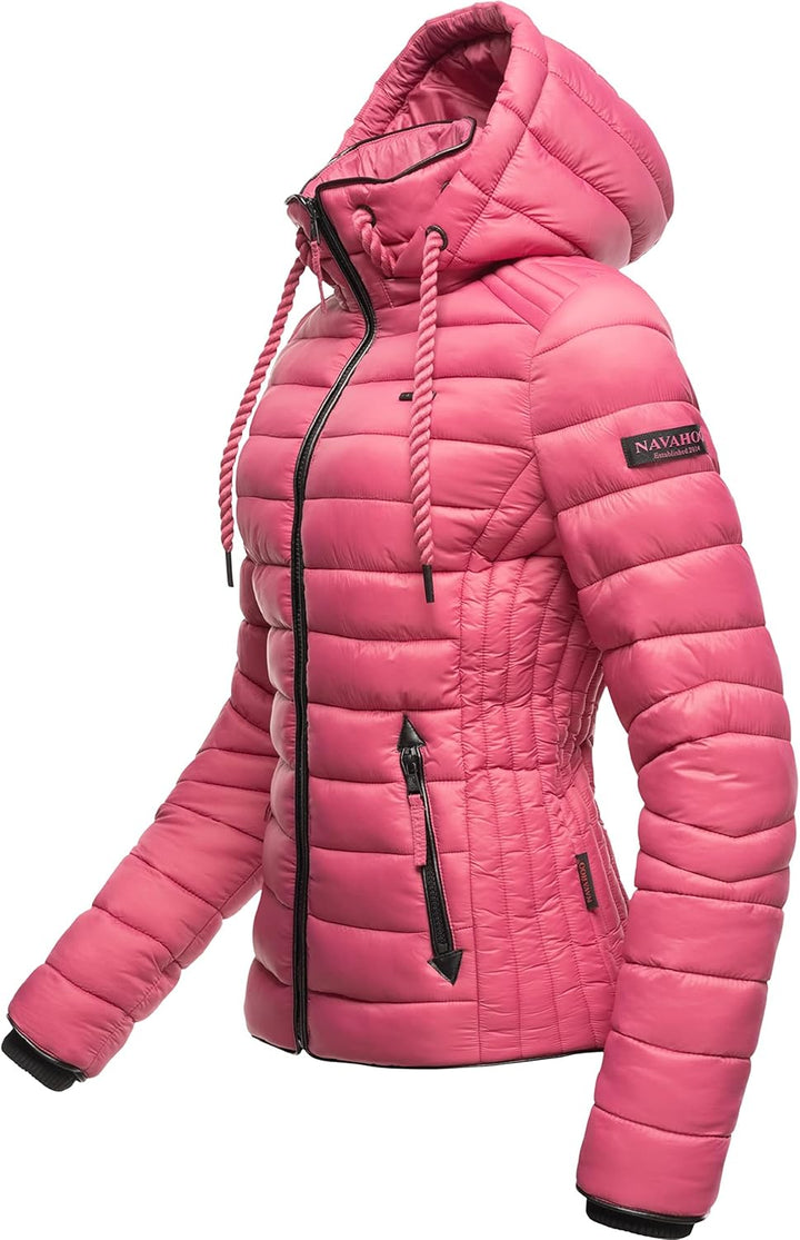 Navahoo Damen leichte Übergangsjacke Steppjacke mit Kapuze Lulana XS-XXL, S Berry
