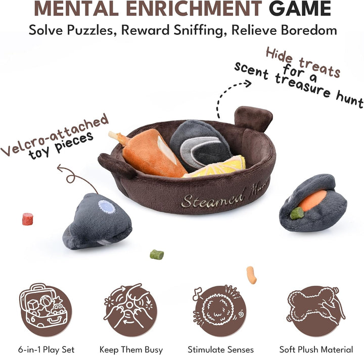 CHEWFFON Interaktives Hundespielzeug Gedämpfte Muscheln | Plüsch-Versteckspiel &amp; Schnüffel-Puzzle, 6