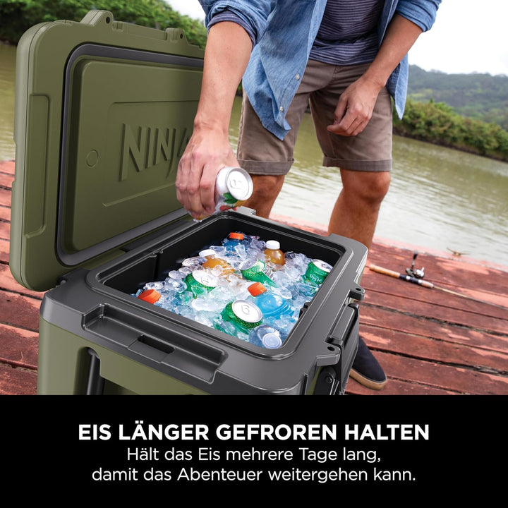 Ninja FrostVault Kühlbox mit Rollen und Isolierung, mit Ninja Thirti Flasche &amp; Kühlakku, integrierte
