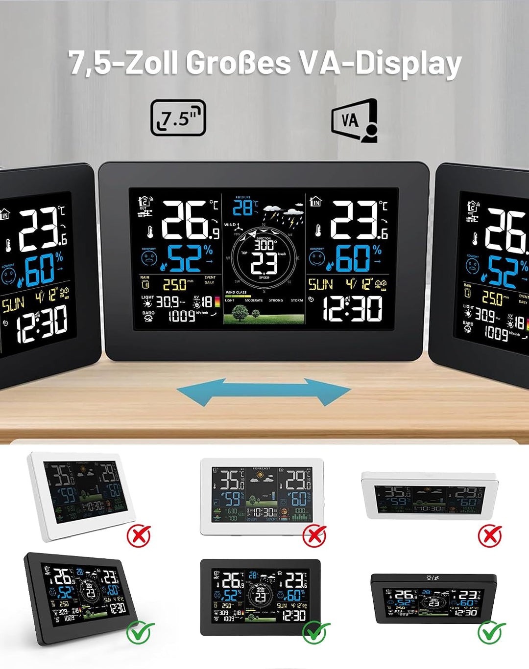 WLAN Wetterstation mit Aussensensor, 11-in-1 Profi Funkwetterstation mit Windgeschwindigkeit Windric