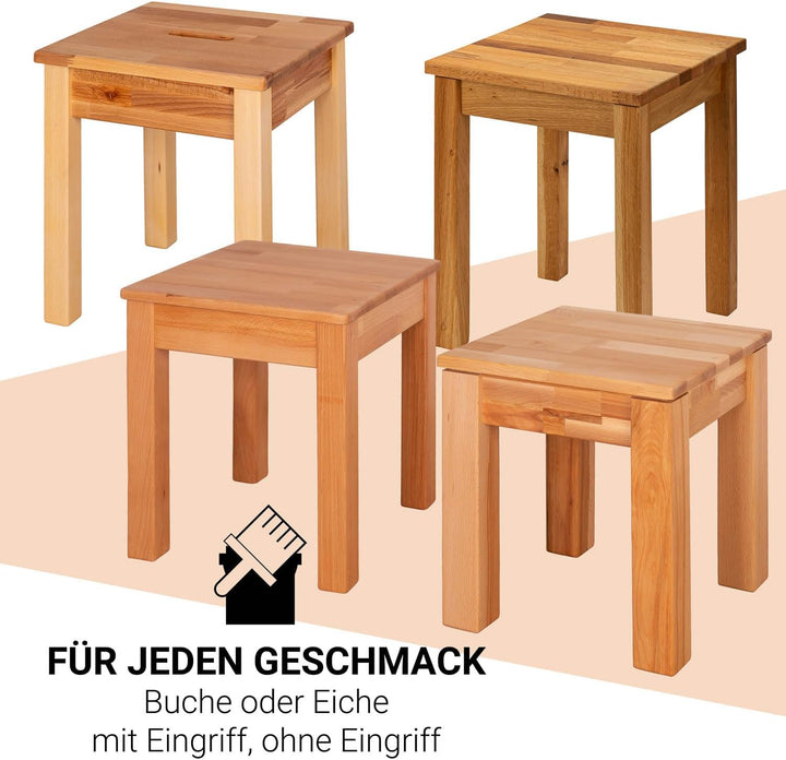 Staboos Eiche Sitzhocker Holz - Massiv Holzhocker bis 150 kg - Eiche Holz Hocker Doc ohne Eingriff -