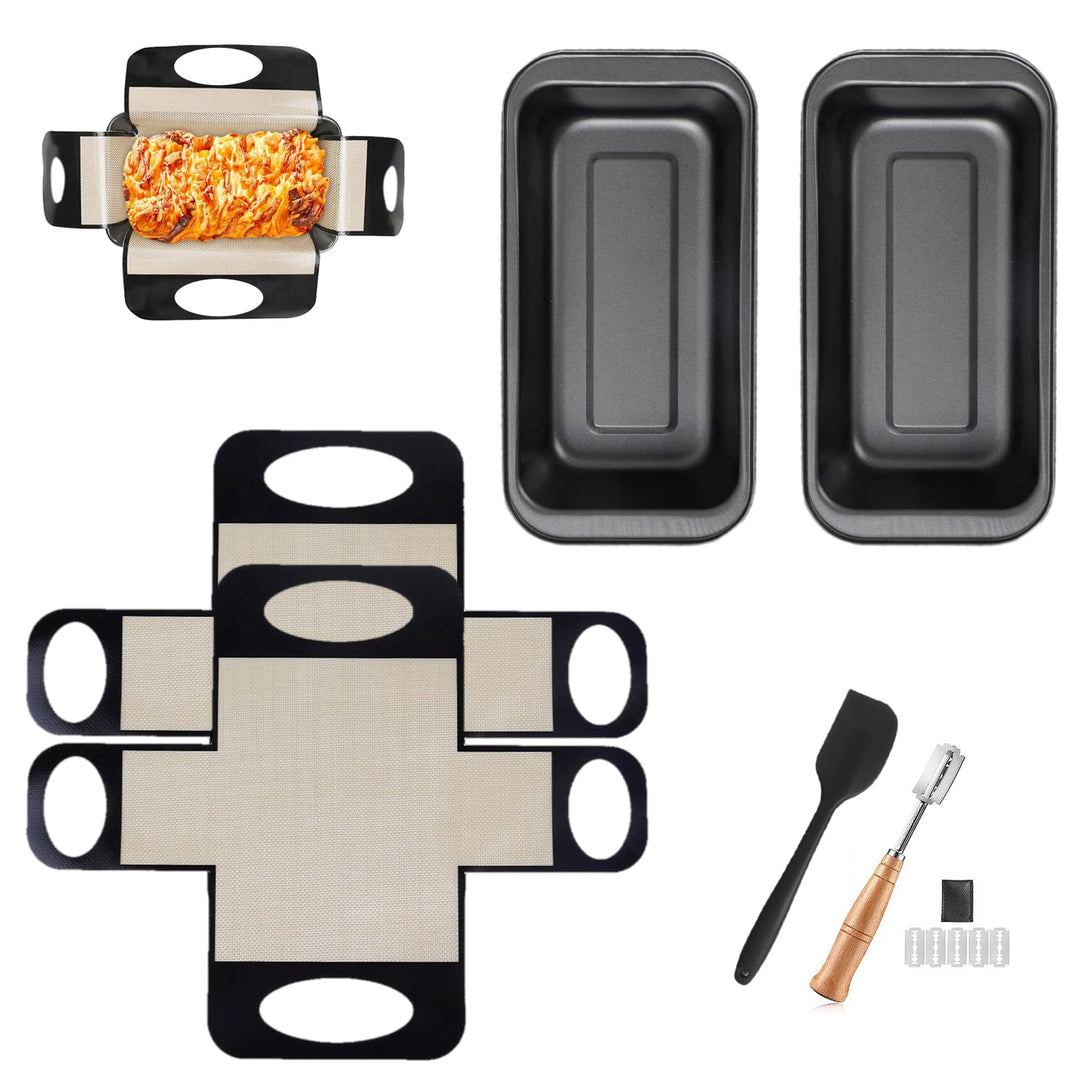 2 Stück Brotbackform Kasten Set, 2 Kastenform Brot 27.5x15x6cm mit 2 Backmatte Antihaft, Rechteckig