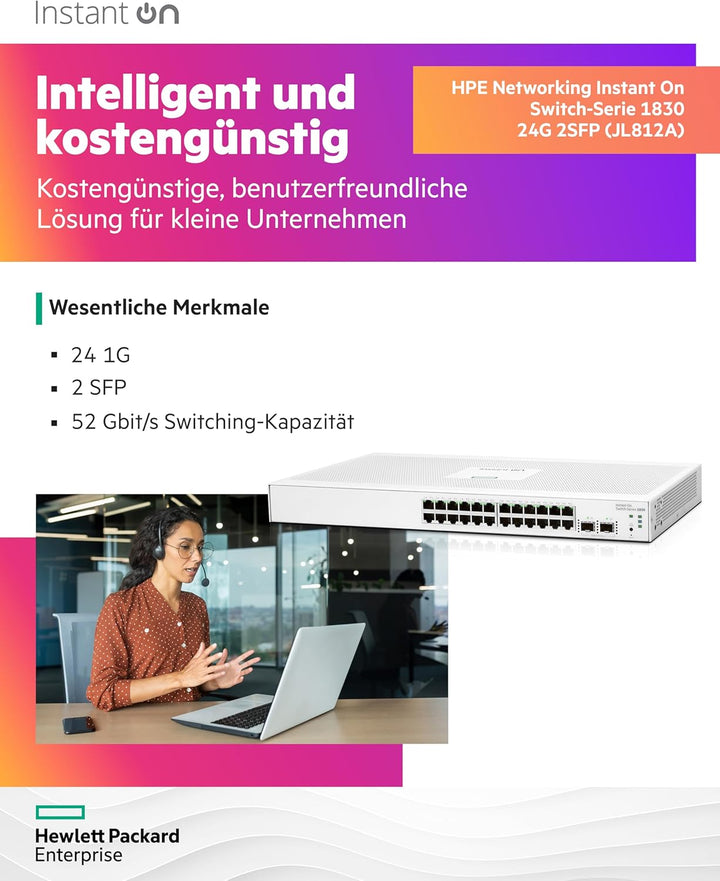 Aruba Instant On 1830 24-Port Gb Smart-Managed Layer-2-Ethernet-Switch | 24x 1G | 2X SFP | Lüfterlos