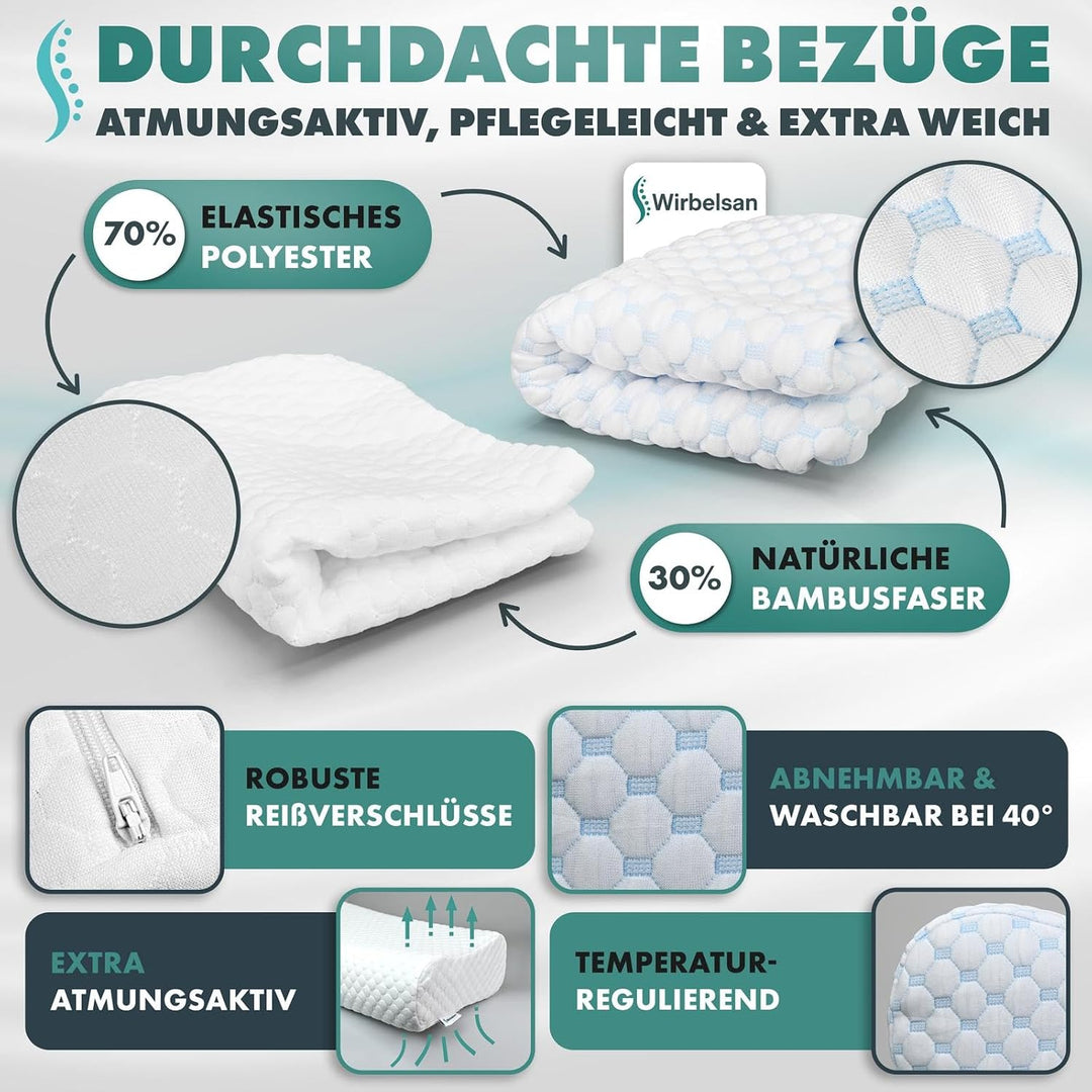 Ergonomisches Nackenstützkissen aus Memory Foam, Höhenverstellbar mit 4 Lagen &amp; 6 Höhen, inklusive 2