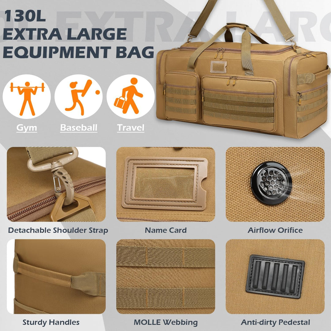 130L grosse Reisetasche Handgepäck Herren Sporttasche mit Schuhfach &amp; Schultergurt Faltbare Sport Ta