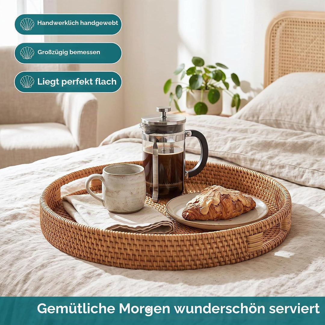 Jungle Culture Rattan-Serviertablett 34cm / 13,8" • Gewebte Serviertabletts mit Griffen für zu Hause