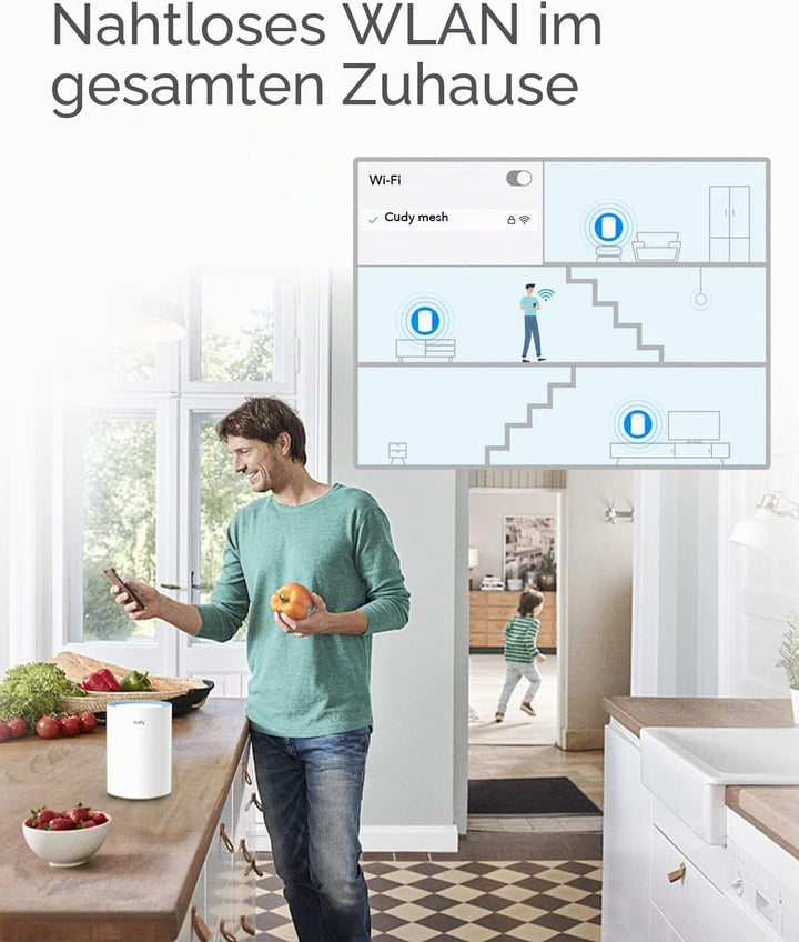 Cudy AC1200 Whole Home Mesh-WLAN-System, AC1200 Dualband-WLAN-Router, Range Extender, VPN, DNS über