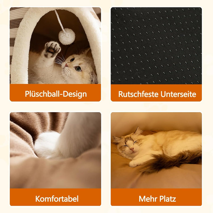 Galatée Katzenhöhlenbett, Süsses Katzenhaus-Hundeiglu Mit Abnehmbarem Kissen, Bequemes Dreieckiges H