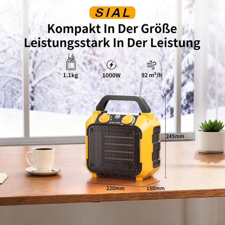 SIAL Energiesparender Heizlüfter 1000W, 42 dB, Raumheizung, PTC Thermostat PC1, PC1