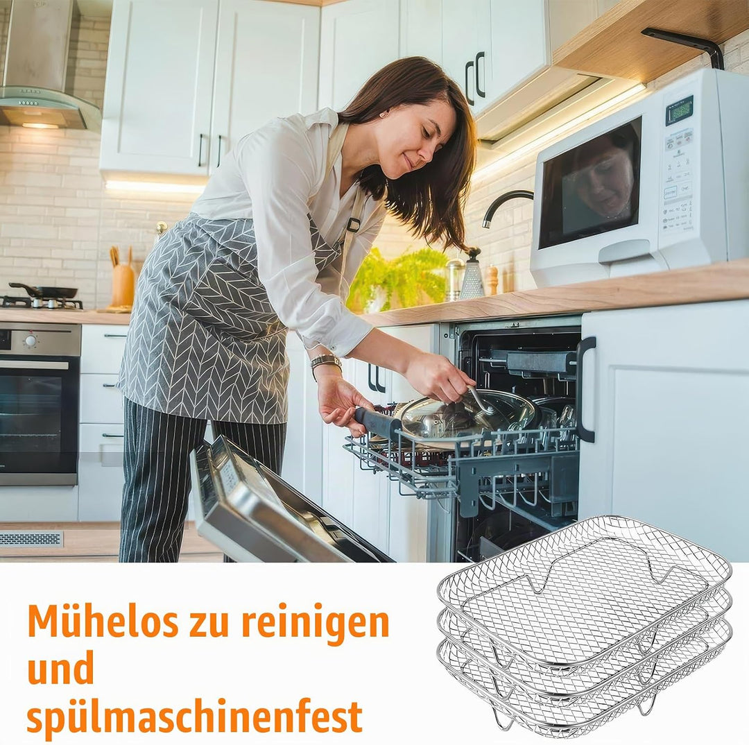 Air Fryer Racks, 3 Stück 304 Edelstahl Air Fryer Korb Tray Heissluftfritteuse Zubehör 3 Schicht Stap