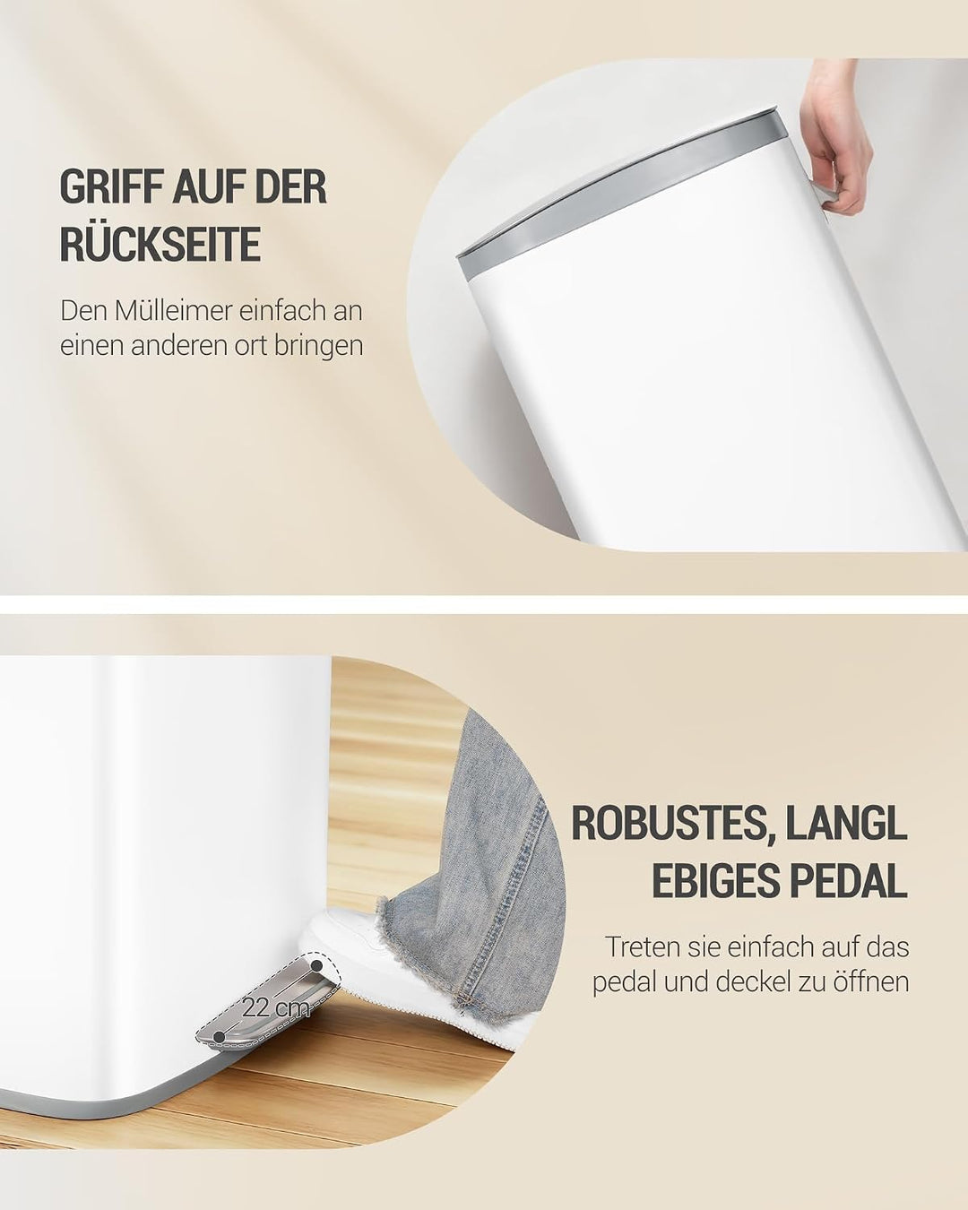 Hzuaneri Mülleimer Küche, 50 Liter Abfalleimer mit Tretpedal, Tretmülleimer mit Softclose-Deckel und