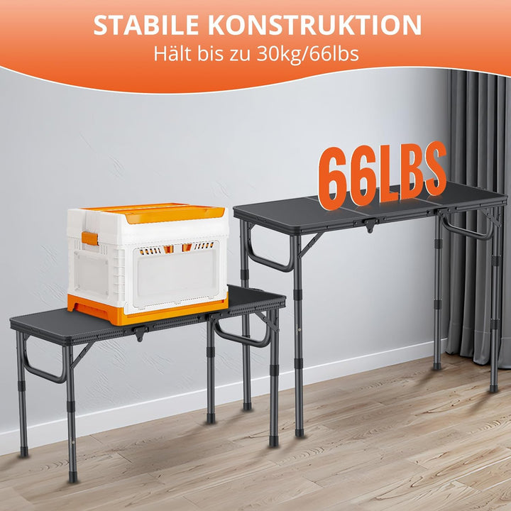 FUNYKICH Campingtisch klappbar mit 3 Einstellbarer Höhe(26/48/70), tragbarer Aluminium Grilltisch Ou