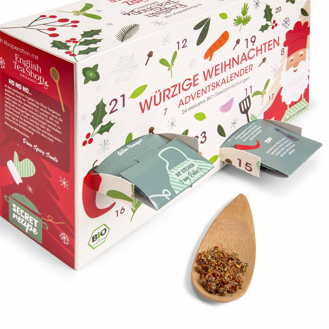 BIO Gewürz Adventskalender Würzige Weihnachten | 24 Feinschmecker Gewürzmischungen mit Rezepten | Bi