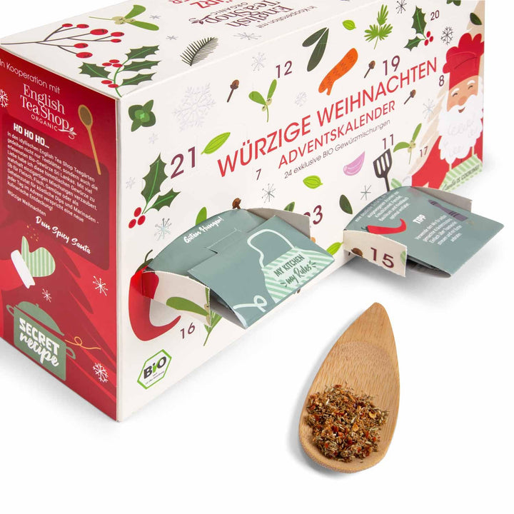 BIO Gewürz Adventskalender Würzige Weihnachten | 24 Feinschmecker Gewürzmischungen mit Rezepten | Bi