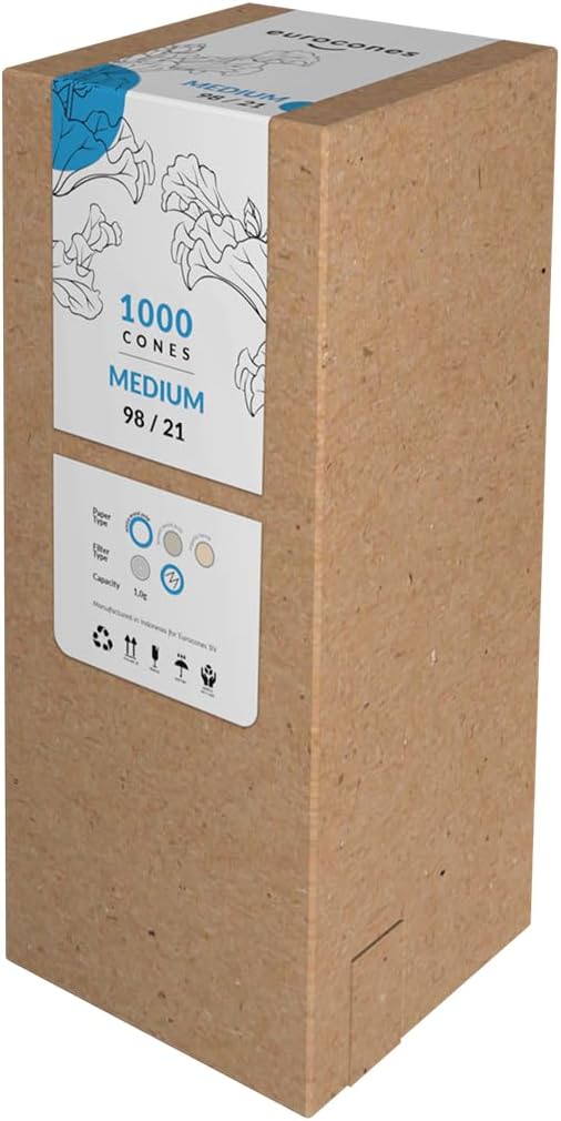 Eurocones Medium Size Pre - Roll Cones paper 98/21 Bulk Boxes 1000 pcs (White), White