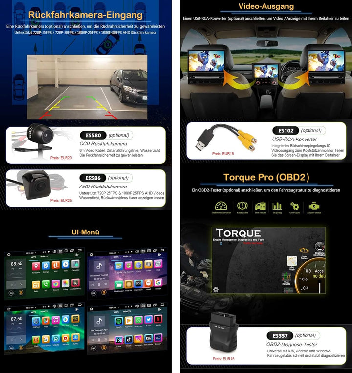 Erisin 7 Zoll 8-Kern 4GB+64GB Android 14 Autoradio Bluetooth mit GPS Navi für Audi A4 SEAT EXEO, Aut