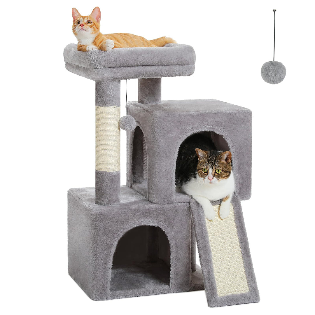 PETEPELA Kratzbaum 77cm mit Dual Condos für Wohnungskatzen, All-in-One-Katzenhaus mit gepolsterter S