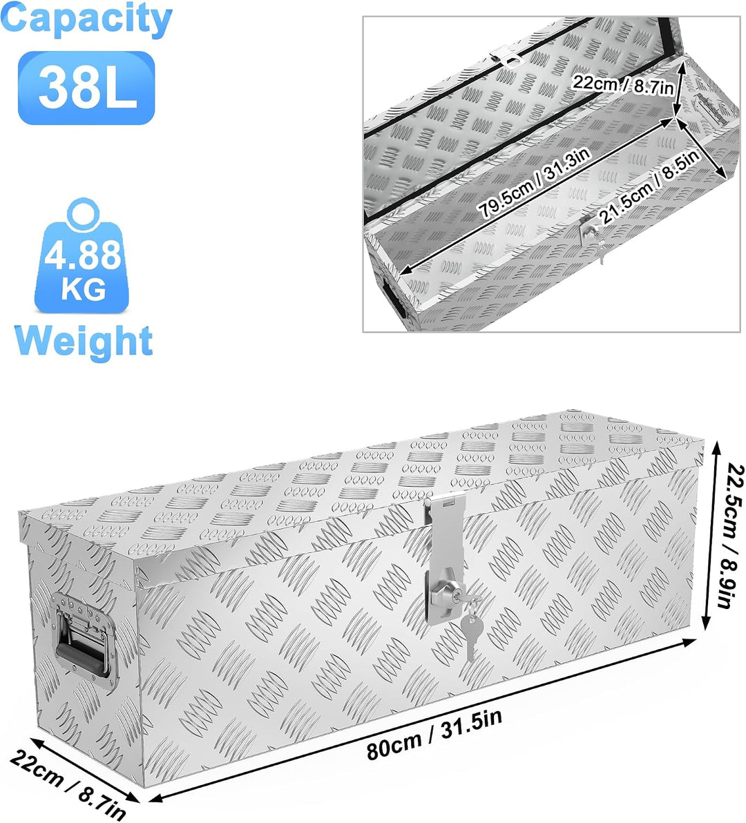 38L Alubox Aluminium Werkzeugkiste Transportbox, stossfest &amp; wasserdicht mit Verriegelungssystem, Si