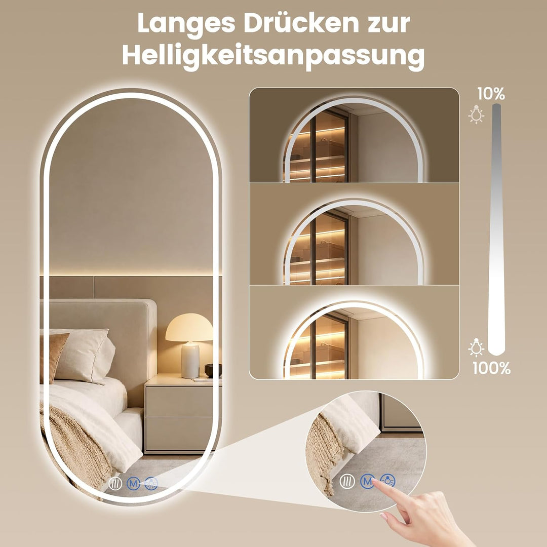 XRAMFY Badspiegel mit Beleuchtung 140×60CM, Touch-Schalter, 3 Farben Dimmbar, Beschlagfrei mit Memor