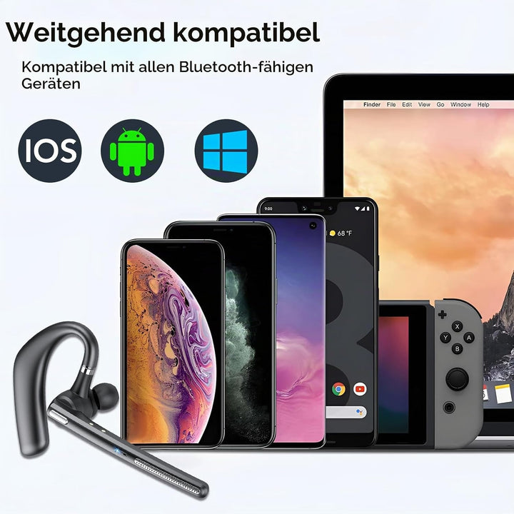 Bluetooth Headset V5.4, 100 Std Freisprecheinrichtung Wireless Headset mit LED-Ladebox, ENC Dual Ger