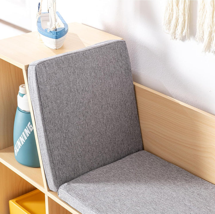 HOMCOM Bücherregal Kinder Kinderregal mit Sitzhocker 6 Fächern 3 Kissen Spielzeugregal Kinderbücherr