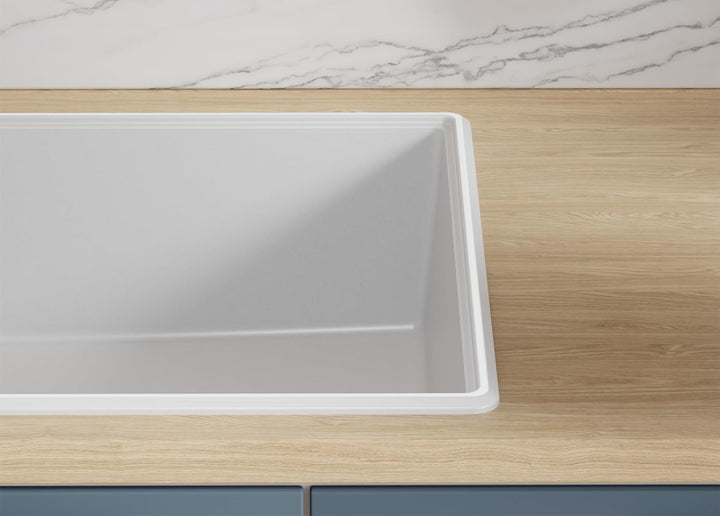 Spülbecken Weiss 78x50 cm, Granitspüle + Ablauf-Set + Küchenarmatur 5000, Küchenspüle für 45er Unter