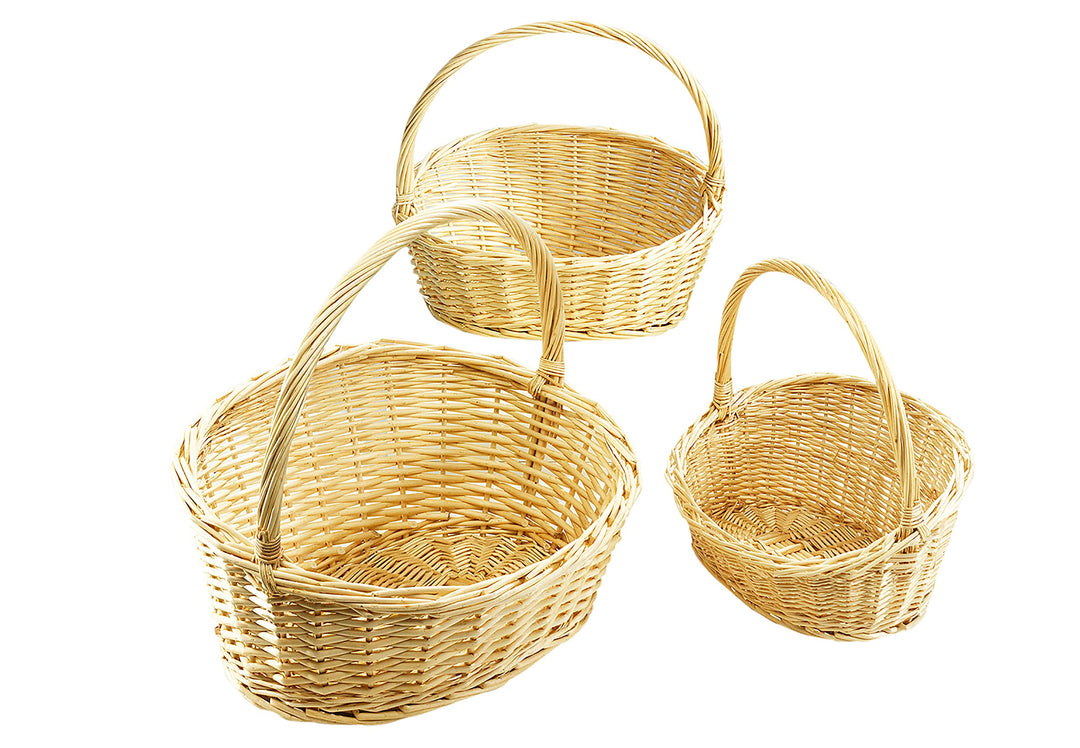 Kobolo Dekoratives Geschenkkorb-Set Präsentkorb aus geflochtener Weide -hell- 3 STK