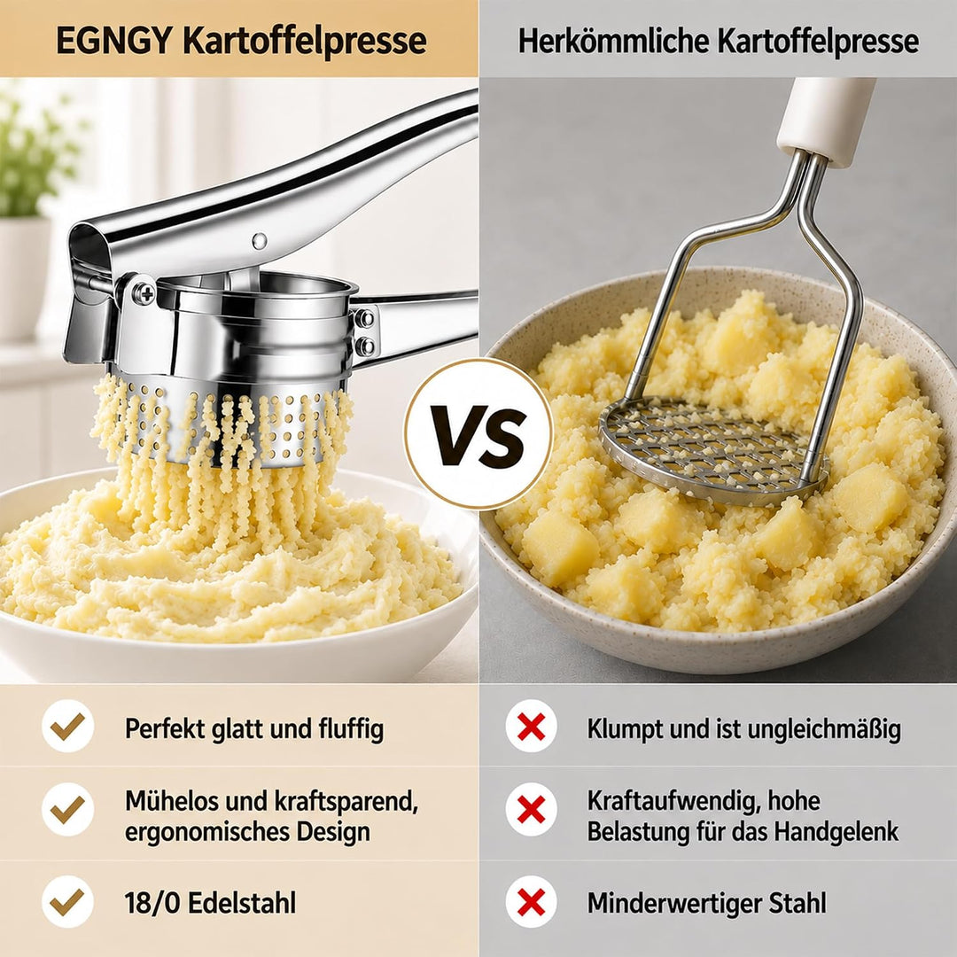 Kartoffelpresse Edelstahl 420ml mit Schraubfixierung, Spätzlepresse &amp; Spaghettieispresse, Multifunkt