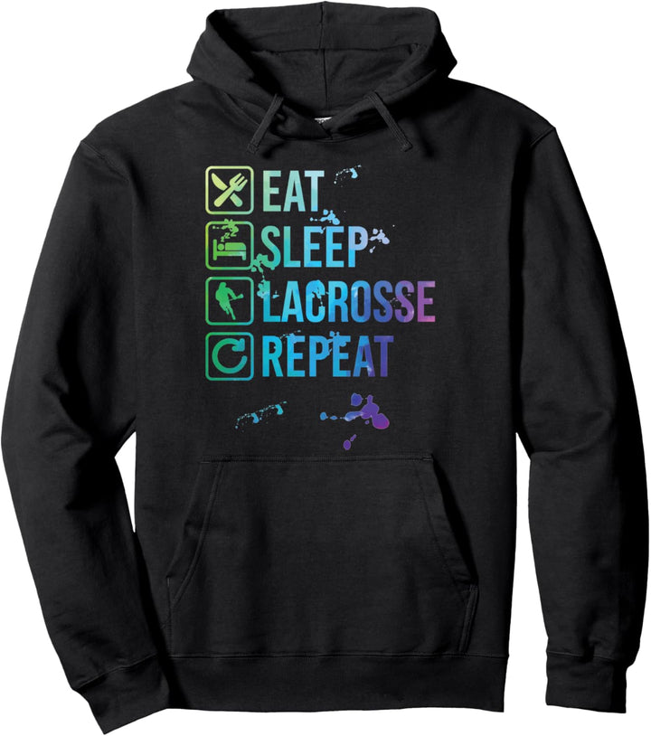 Lacrosse Player Eat Sleep Repeat Watercolor Gift Pullover Hoodie