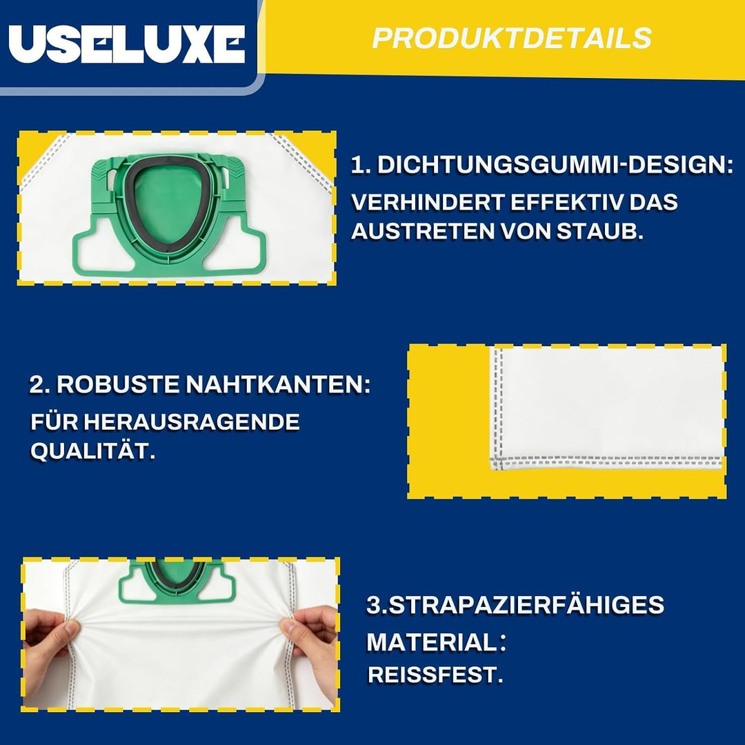 12 Stück VK200 Staubsaugerbeutel und 4 VK200 Fliter für Vorwerk VK200 FP200, aus Vliesstoff vk200 ba
