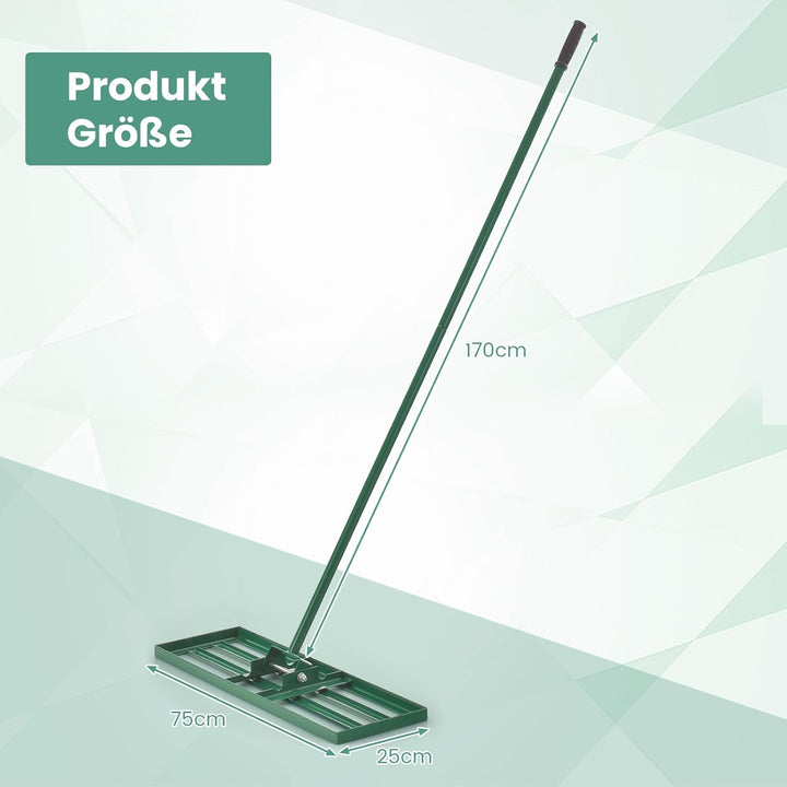 RELAX4LIFE Rasen Nivellierrechen, 75 x 25 cm, Rasenrechen Metall, Rechen Garten mit 170 cm Stiel, Le