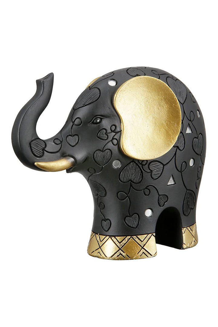 GILDE Moderne Elefanten Deko Figur Skulptur aus Kunstharz - Dekoration Wohnzimmer Farbe: schwarz Gol