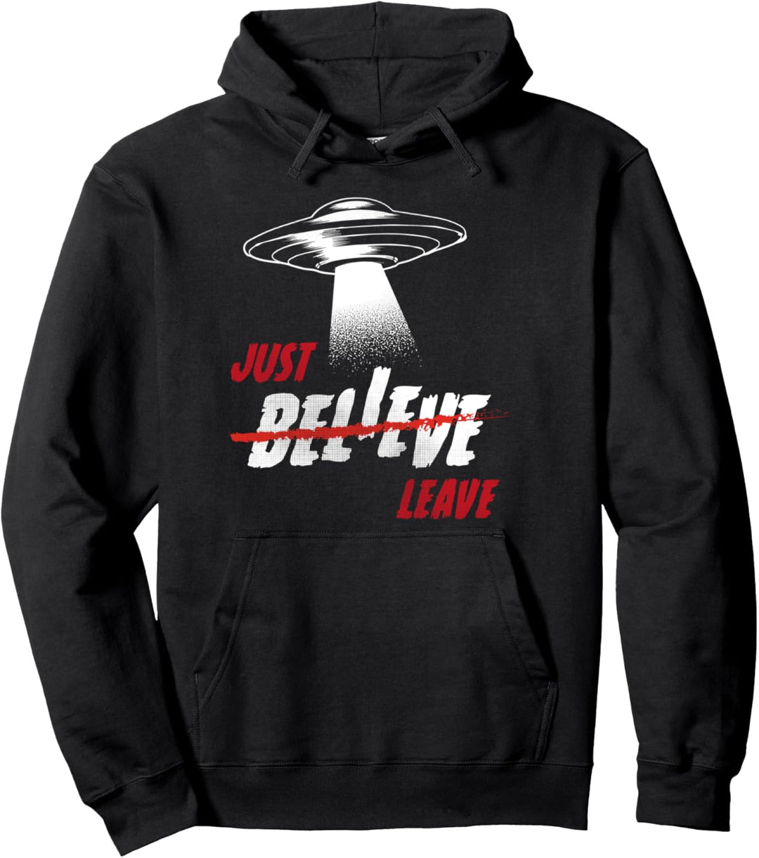 Just Leave UFO Conspiracy Occult Goth Witch Punk Pullover Hoodie