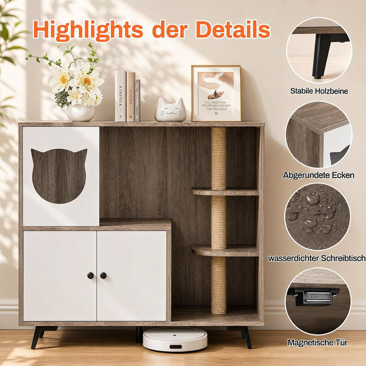 MAMIZO Katzenklo Schrank, 98x91x50CM Tragfähigkeit 50 KG, Hellgrau Hellgrau Holz, Hellgrau Holz