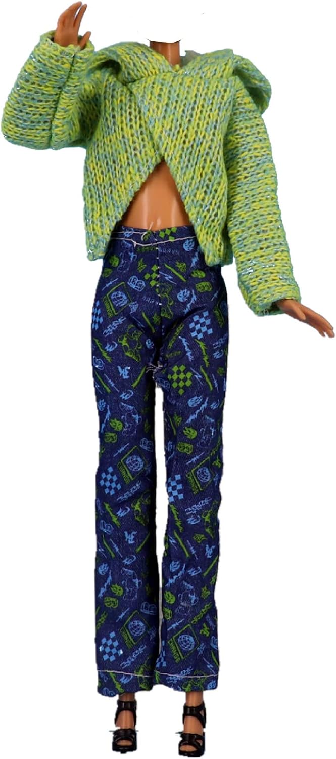 5 Sätze Puppenkleidung, Herbstkleider, Frühlingskleider, Pullover, Hose, Schuhe, Socken, Tasche für