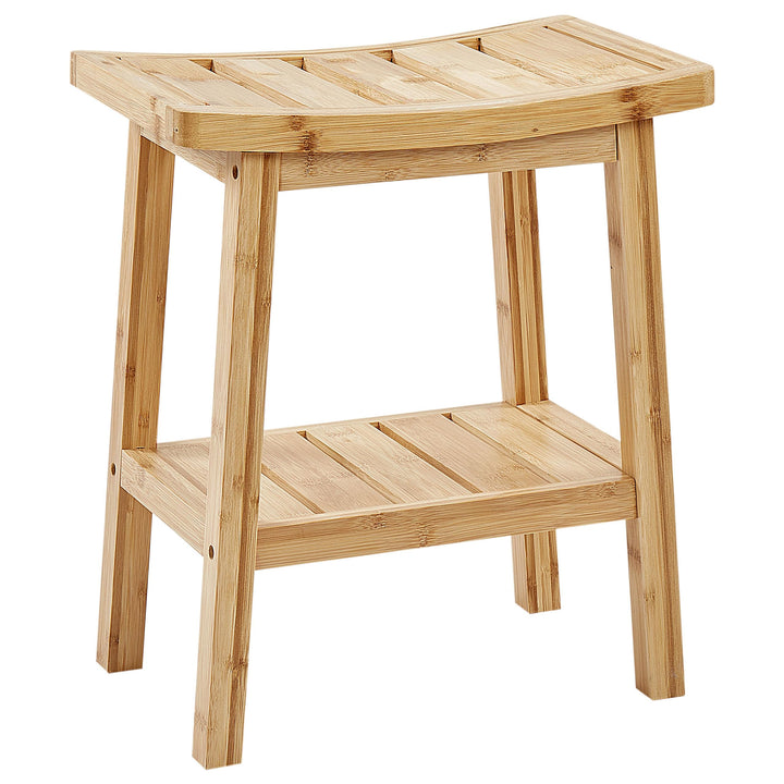 Beliani Bad Beistelltisch Hocker mit Ablage Bambusholz Hellbraun 39x25 cm modern Tremont