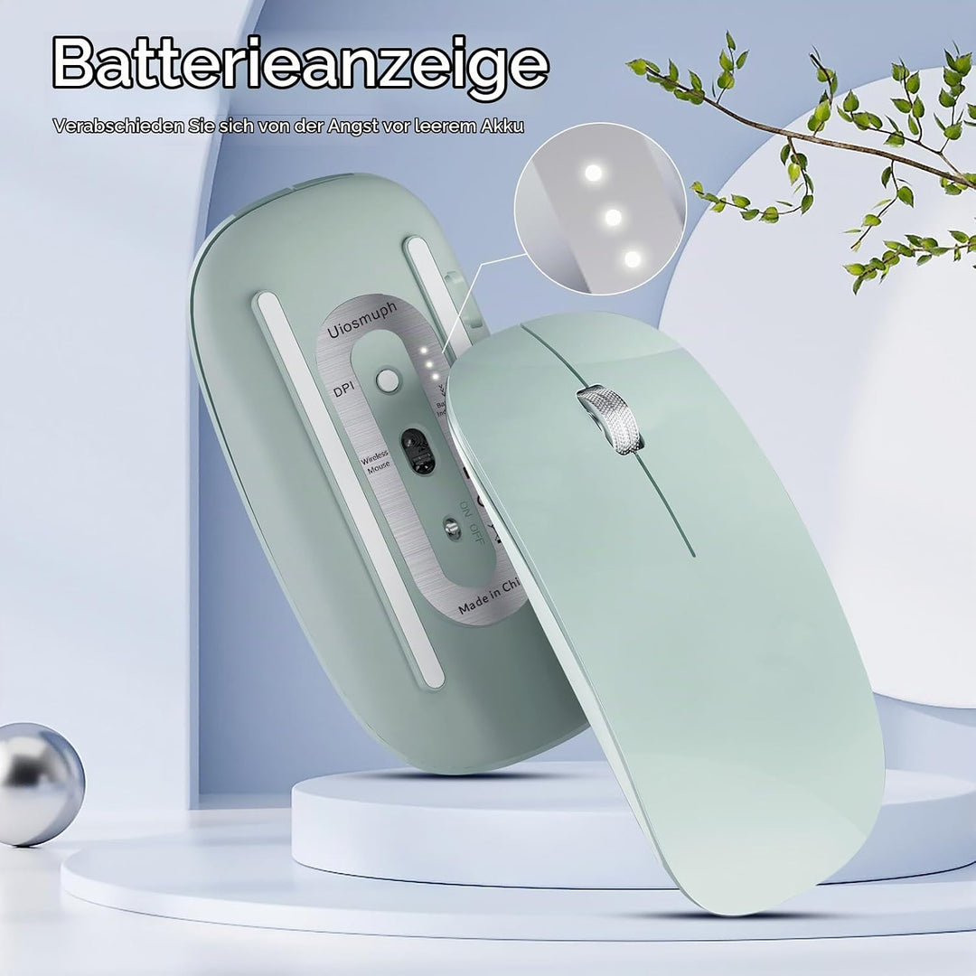 Uiosmuph G11 kabellos Maus, Leise USB-C aufladbar Wireless Mouse,Grün, Grün