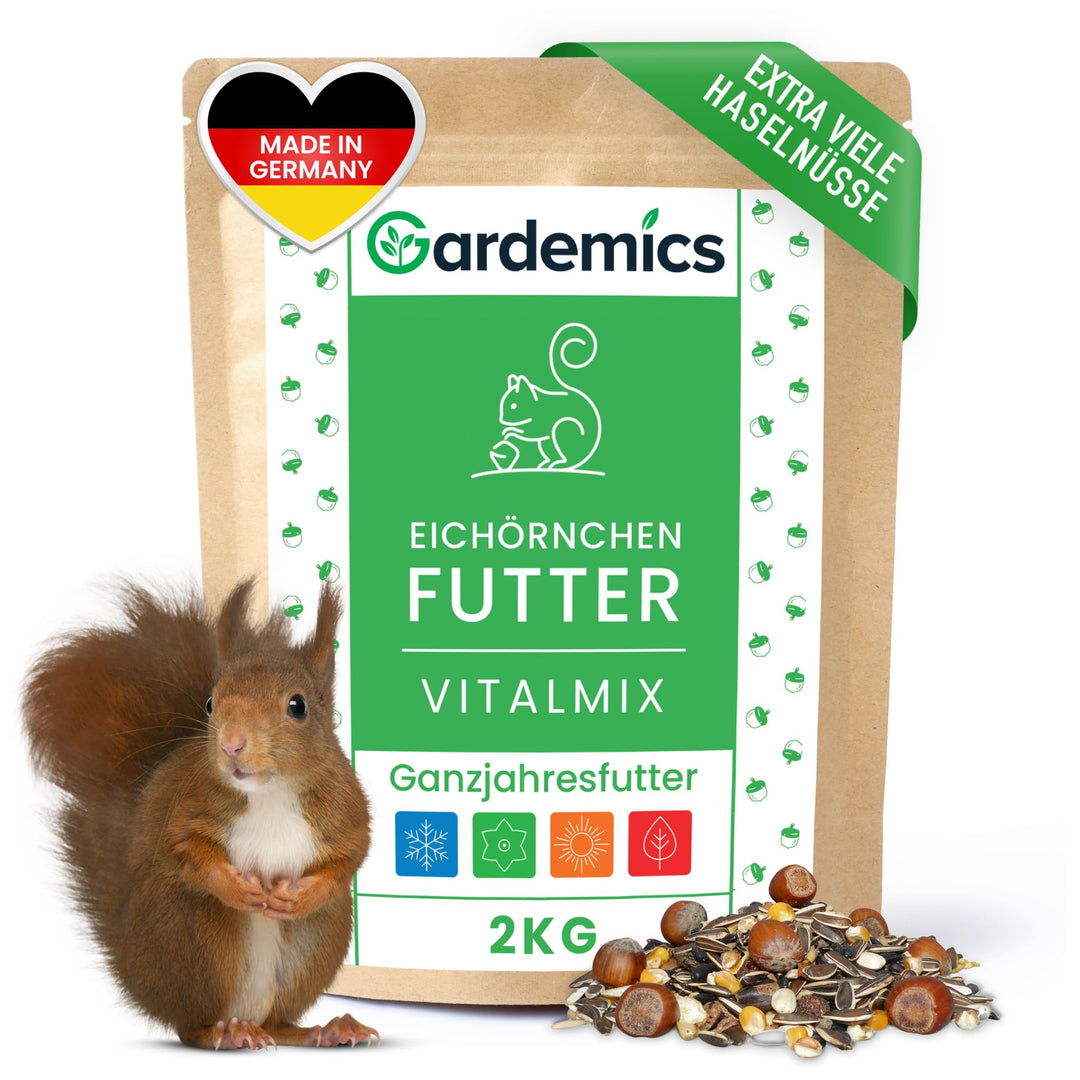 Gardemics Eichhörnchen Futter mit extra vielen Haselnüssen [2kg] I Artgerechtes Eichhörnchenfutter o
