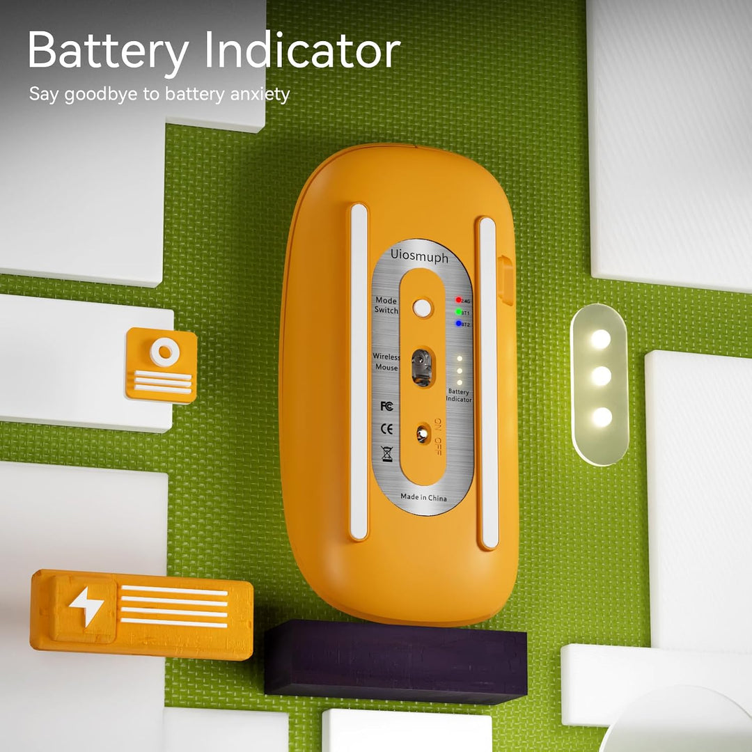 Uiosmuph Bluetooth Maus, Kabellose Maus mit USB-Nano-Empfänger, Tri-Mode (Dual Bluetooth 5.1 + 2.4GH
