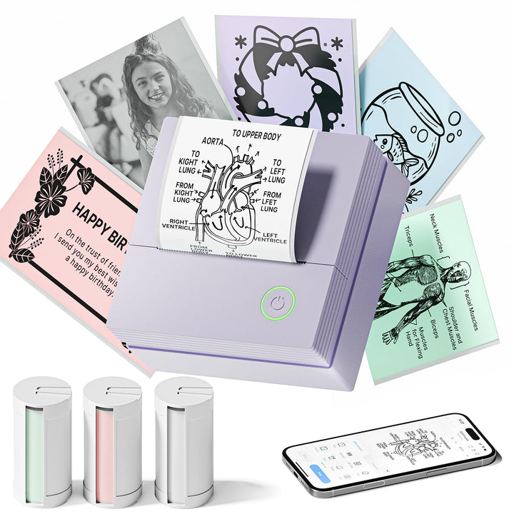 Sticker Drucker, PM290 Mini Drucker für Smartphone, Bluetooth Thermodrucker Mini mit 3 Rollen Papier