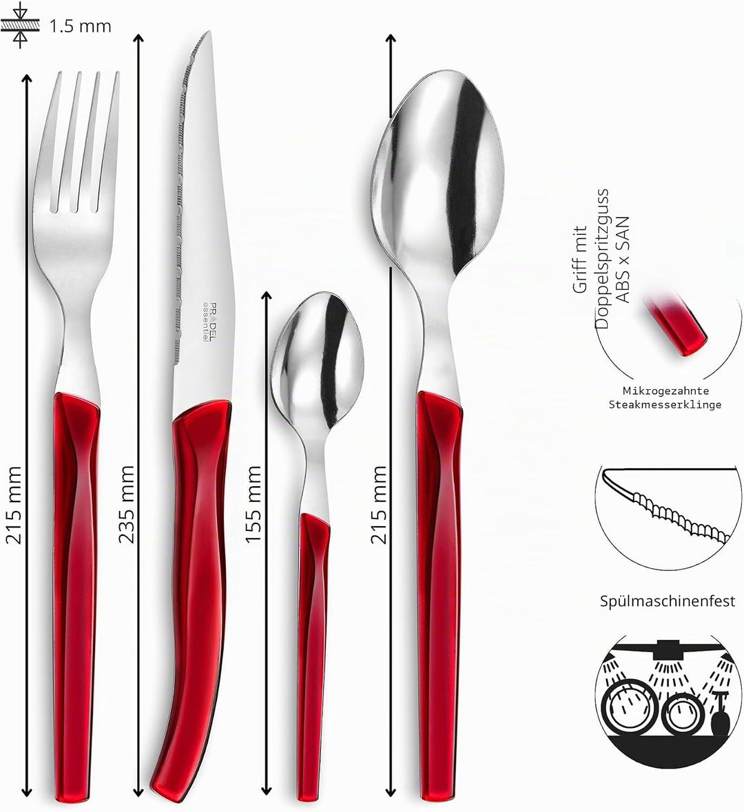 Lou Laguiole RISING SUN Besteck Set 6 Personen | 24-teilig | Rot glänzend | Essbesteck 6 Personen sp