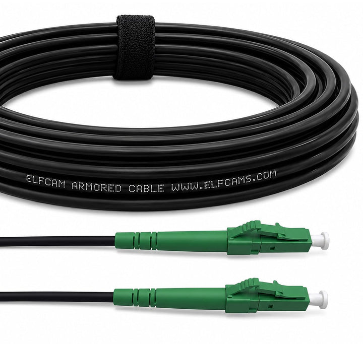 Elfcam® - 50m Gepanzerte Glasfaserkabel LC/APC auf LC/APC Stecker, Simple Singlemode 9/125μm OS2 Pat