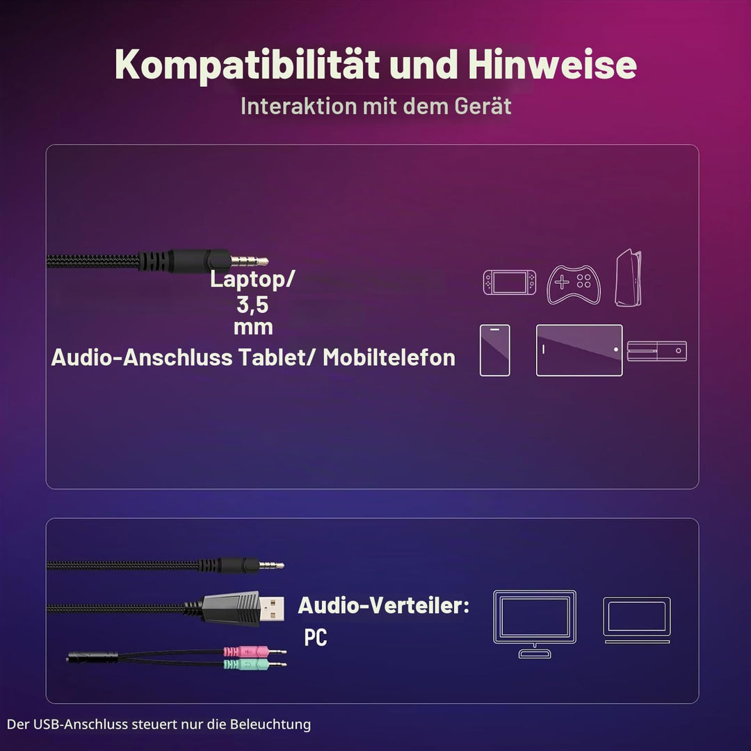Ozeino Gaming-Headset mit weichem Mikrofon, klarer Surround-Sound, verstellbare Kopfhörer, leicht un