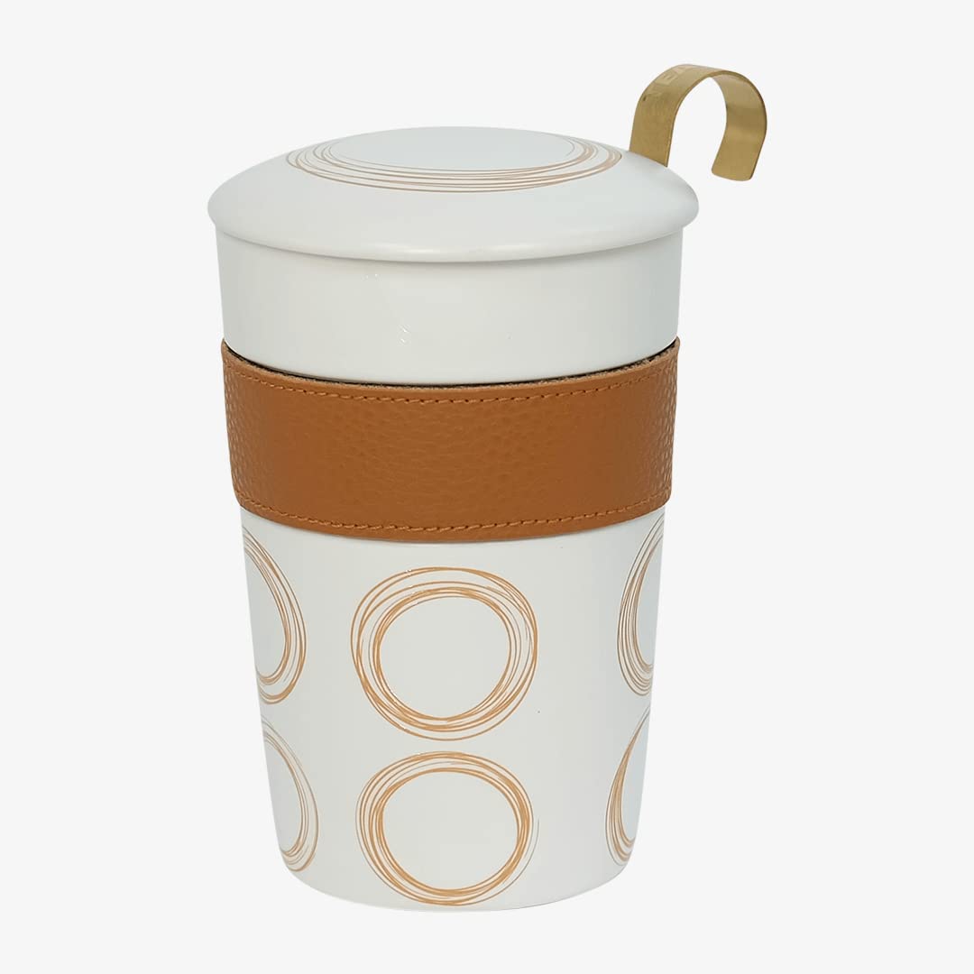 Eigenart TEAEVE Teebecher "Circular - Cognac", Becher mit Sieb + Deckel im Geschenkkarton