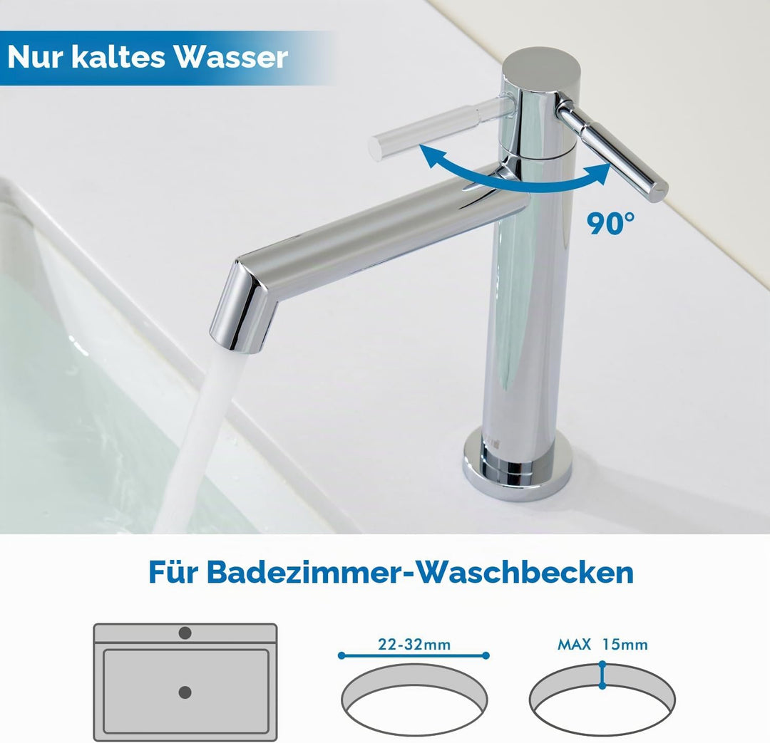 Ulytid Kaltwasserhahn, Chrom Wasserhahn Bad, Einhebel Waschtischarmatur mit Abnehmbarer Sprudler, Ba