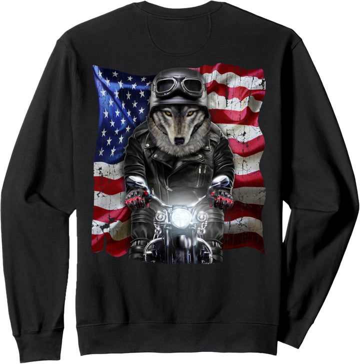 Patriot Wolf auf einem Motorrad mit Flagge der USA Sweatshirt