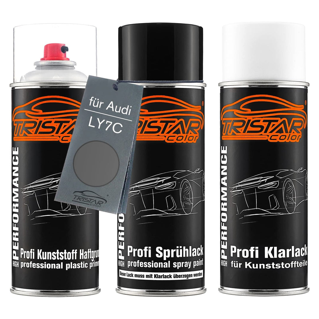 TRISTARcolor Autolack Spraydosen Set für Kunststoff Stossstange für Audi LY7C Nardograu Haftgrund Ba