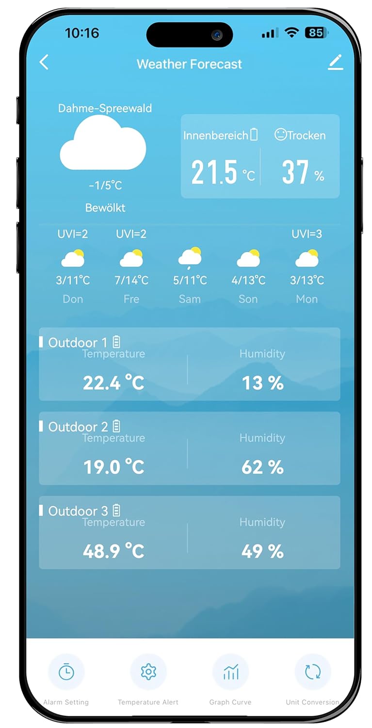 WD3000 - Wetterstation mit 4 Tage Wettervorhersage, Inklusive Aussensender, Daten auf der Station un